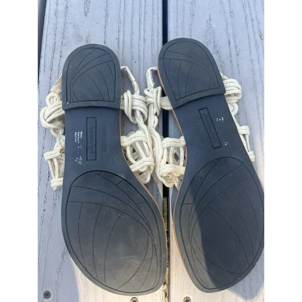 American Eagle Women's Beige Braided Knot Thong Flat Slip-On Sandals Size 8.5